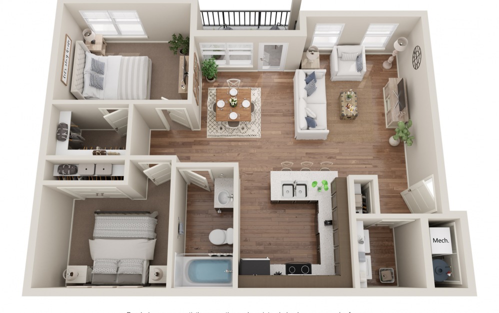 1D - 1 bedroom floorplan layout with 1 bath and 852 square feet.